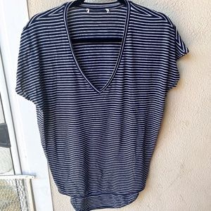 Blue and White Stripe V-neck loose fitting top